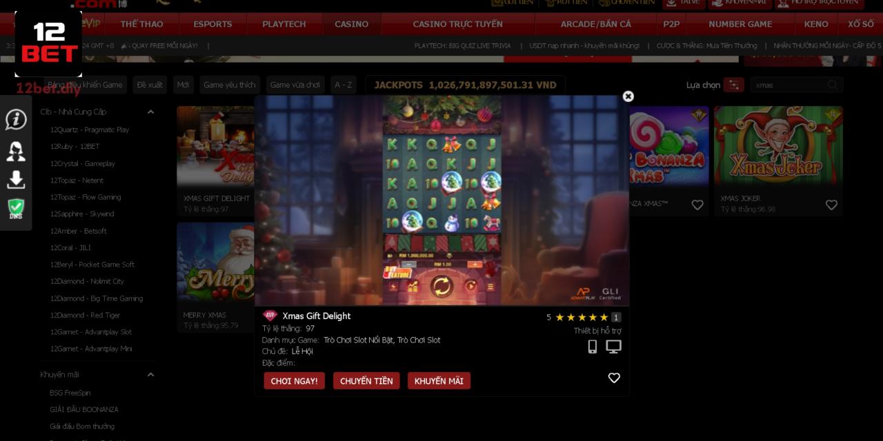 Xmas Gift Delight là trò chơi nổ hũ ấn tượng được yêu thích tại nhà cái 12 Bet
